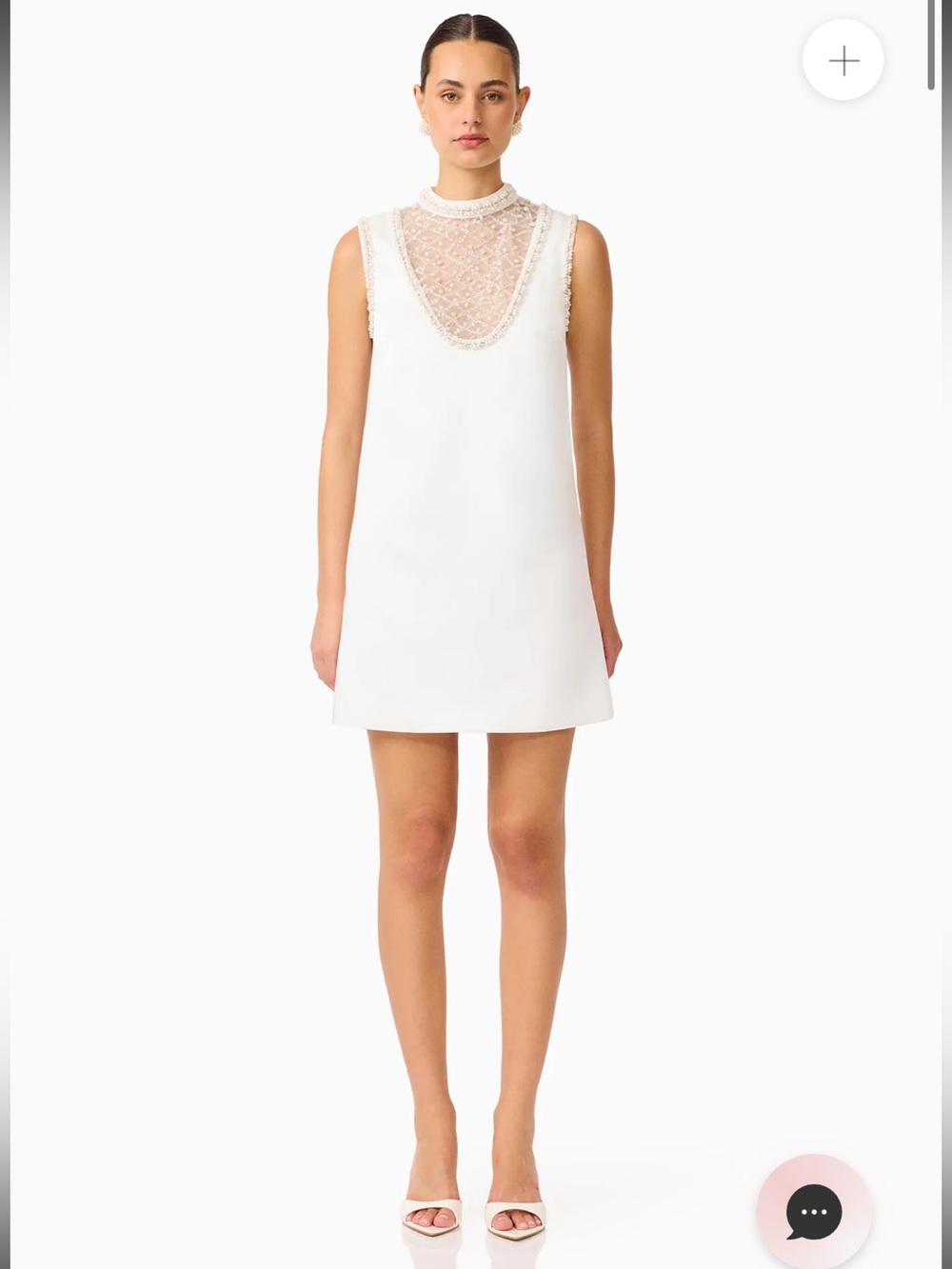 elliatt espera white sleevless pearl embellished shift mini dress size medium